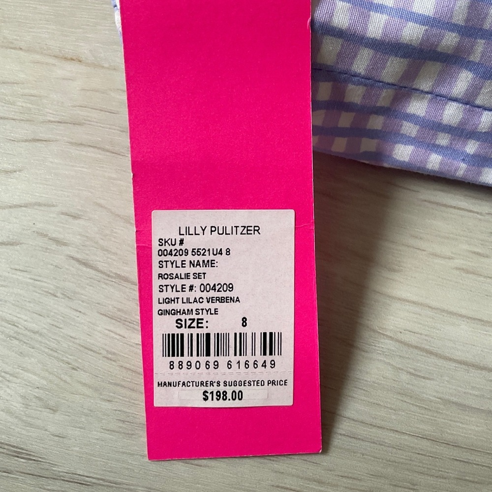 Lilly Pulitzer Rosalie Gingham Bustier Top Light Lilac Verbena Size 8 New W/ Tag - Picture 3 of 3